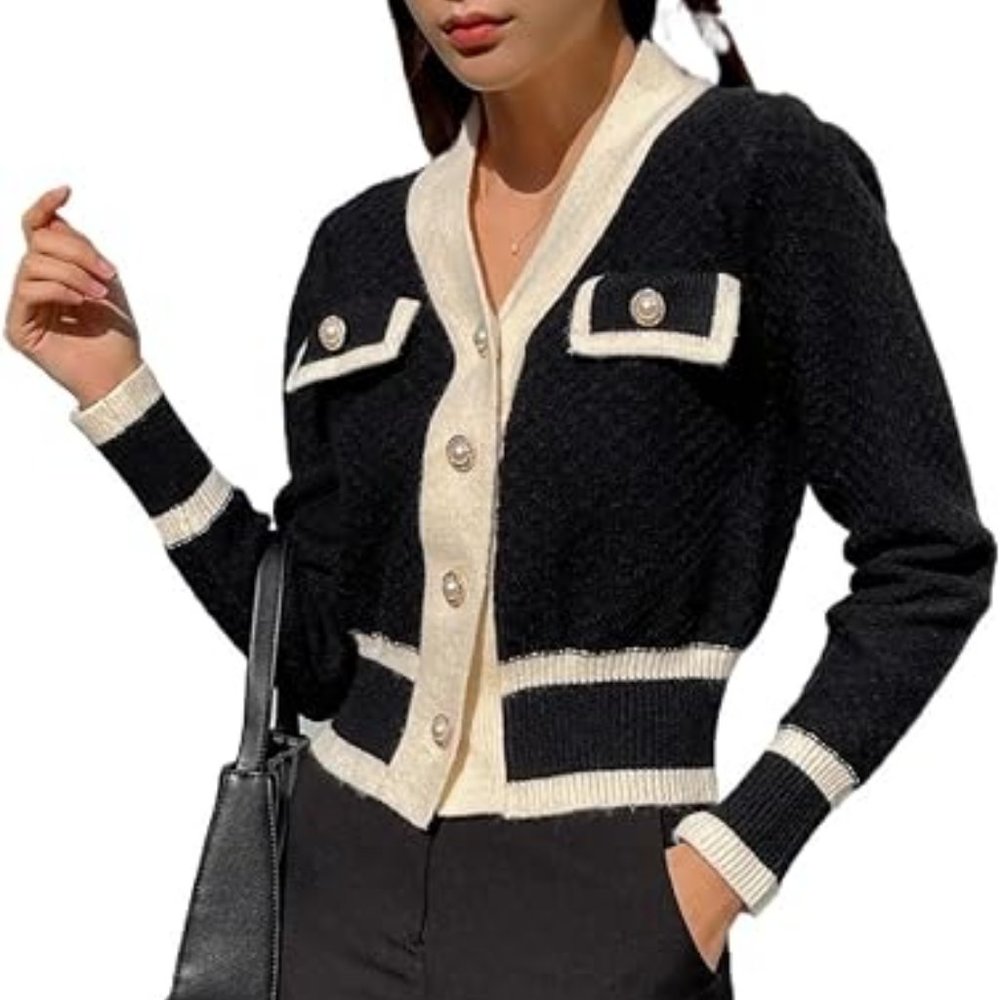 Casual Old Money Chanel Style Contrasting Cardigan